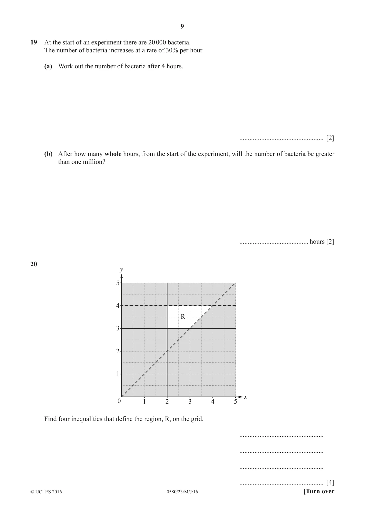 Cambridge IGCSE Mathematics 0580 2016 May/June Paper 2 · Variant 3 question paper, page 9 of 12