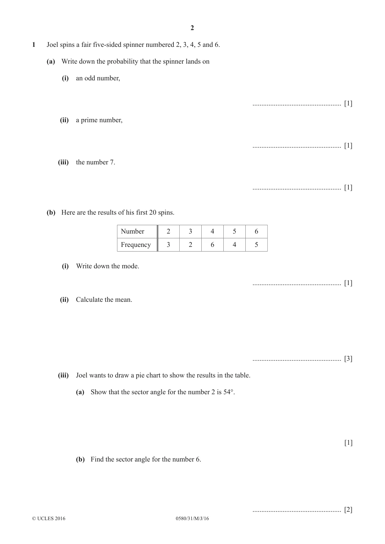 Cambridge IGCSE Mathematics 0580 2016 May/June Paper 3 · Variant 1 question paper, page 2 of 16