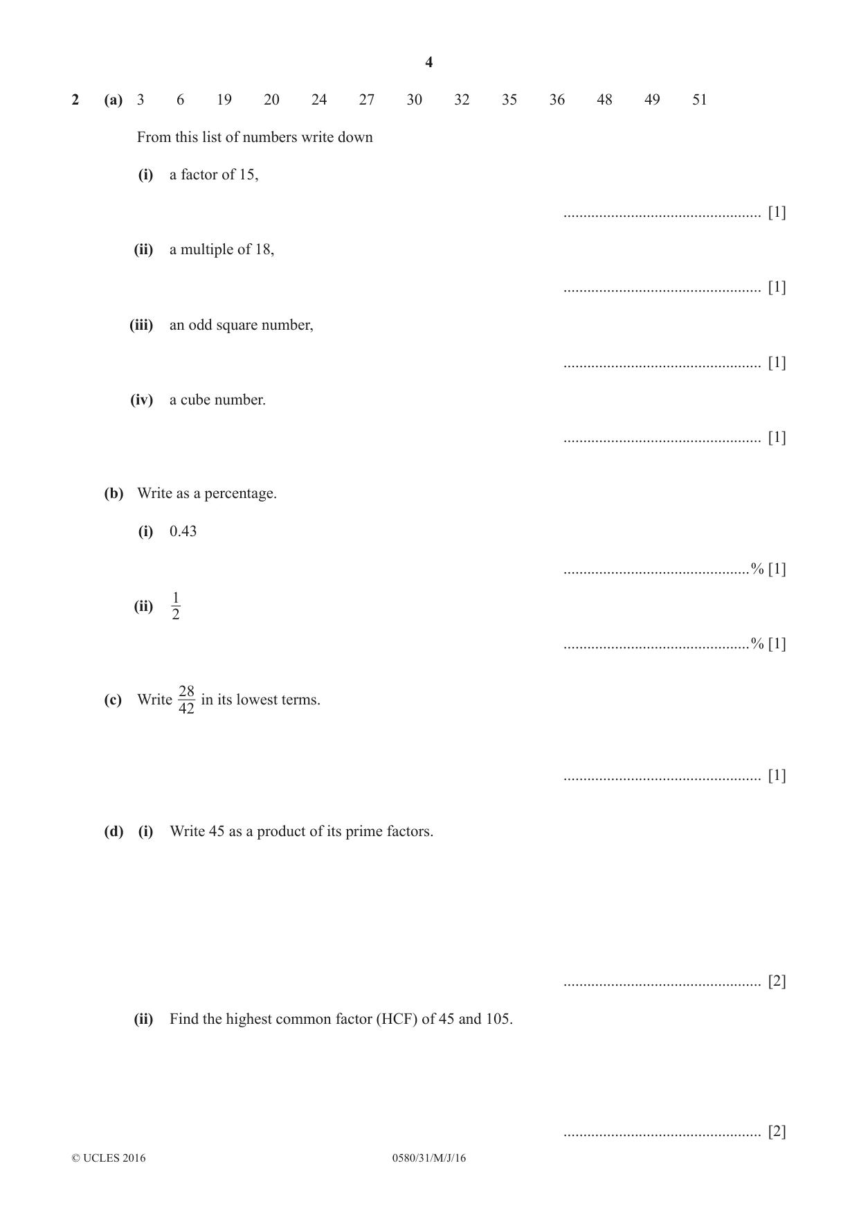 Cambridge IGCSE Mathematics 0580 2016 May/June Paper 3 · Variant 1 question paper, page 4 of 16