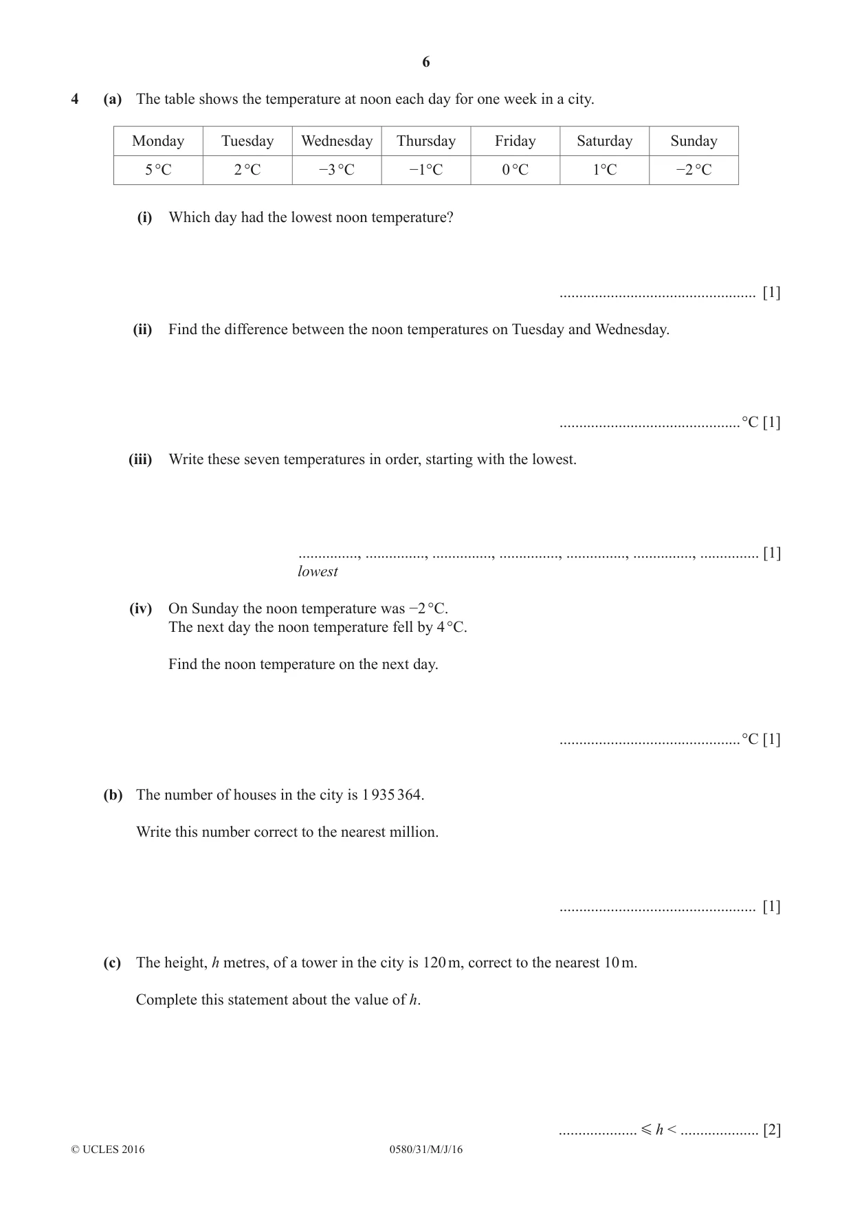 Cambridge IGCSE Mathematics 0580 2016 May/June Paper 3 · Variant 1 question paper, page 6 of 16