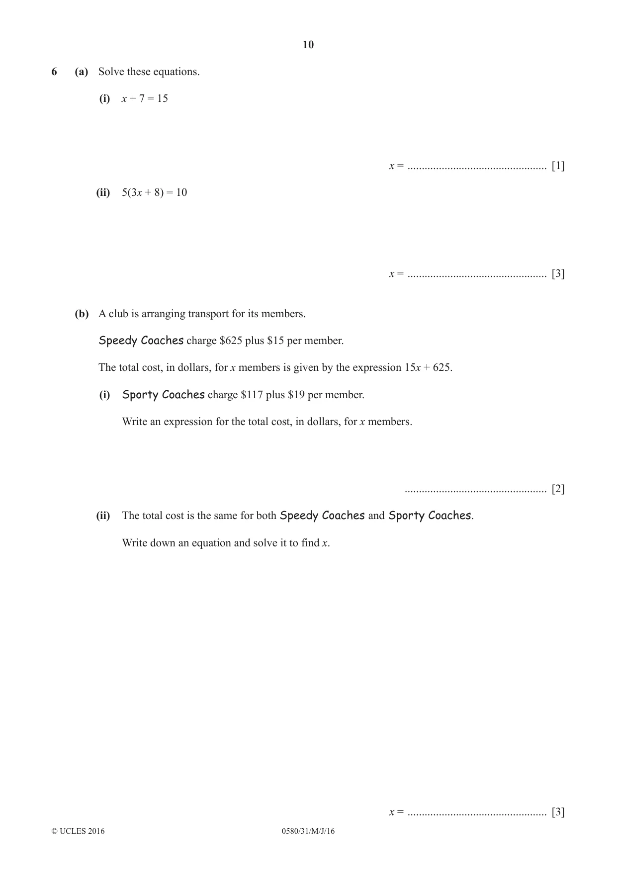 Cambridge IGCSE Mathematics 0580 2016 May/June Paper 3 · Variant 1 question paper, page 10 of 16