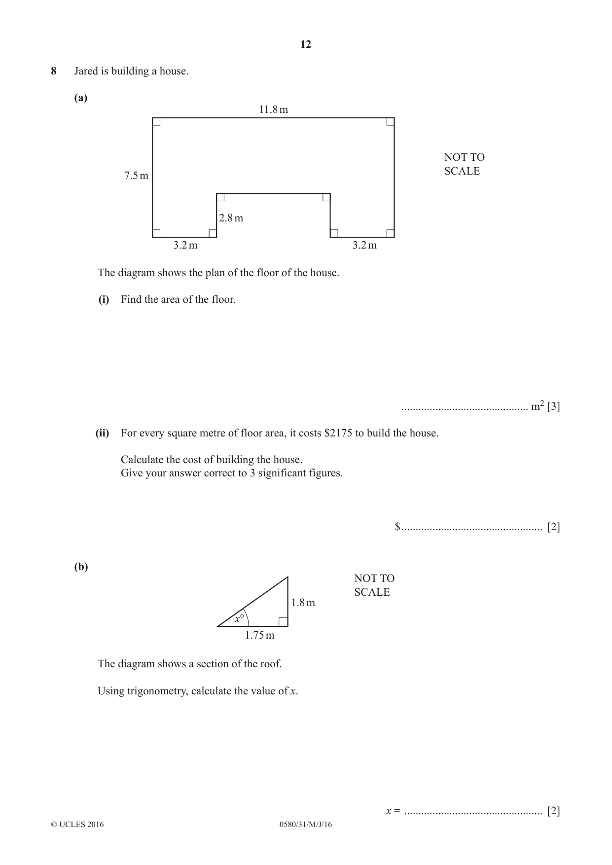 Cambridge IGCSE Mathematics 0580 2016 May/June Paper 3 · Variant 1 question paper, page 12 of 16
