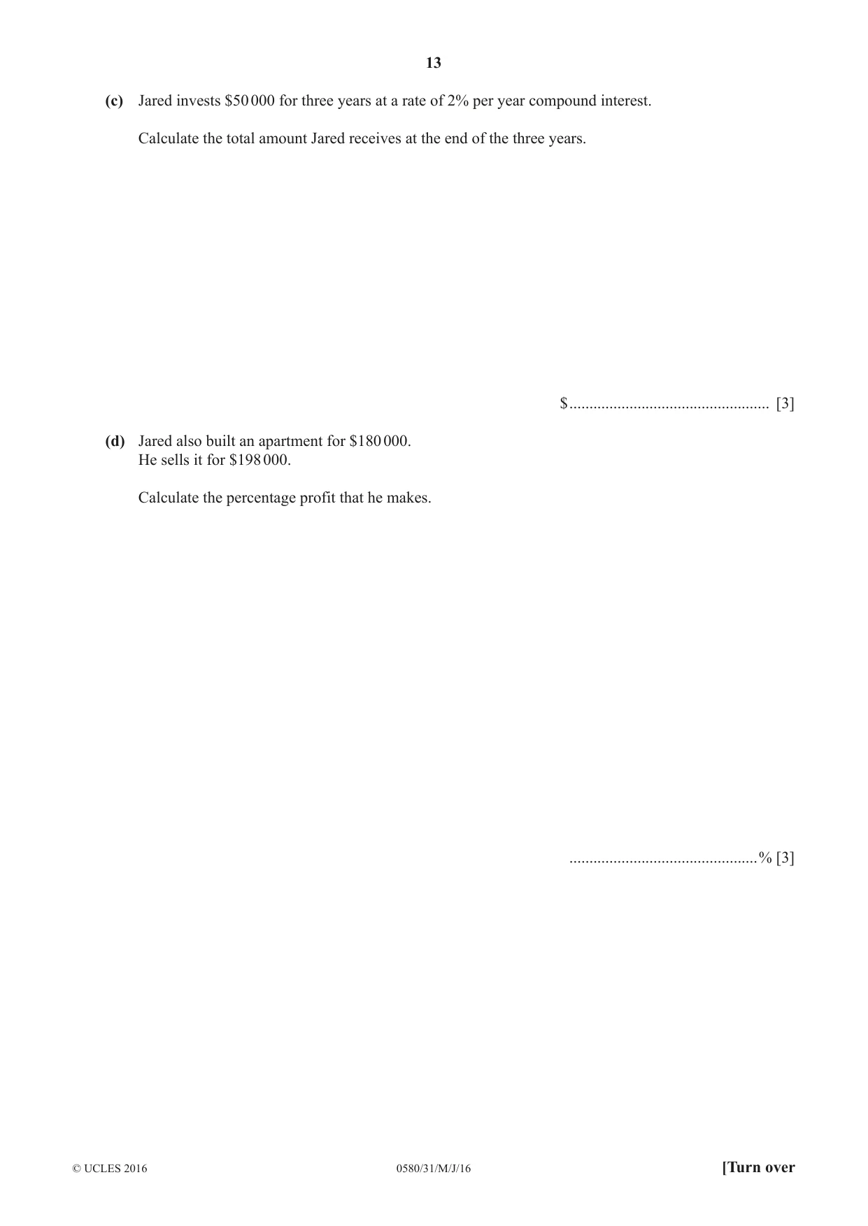 Cambridge IGCSE Mathematics 0580 2016 May/June Paper 3 · Variant 1 question paper, page 13 of 16