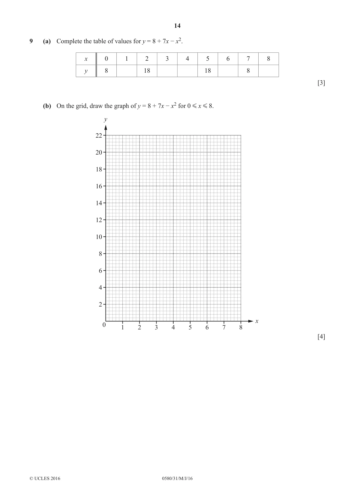 Cambridge IGCSE Mathematics 0580 2016 May/June Paper 3 · Variant 1 question paper, page 14 of 16