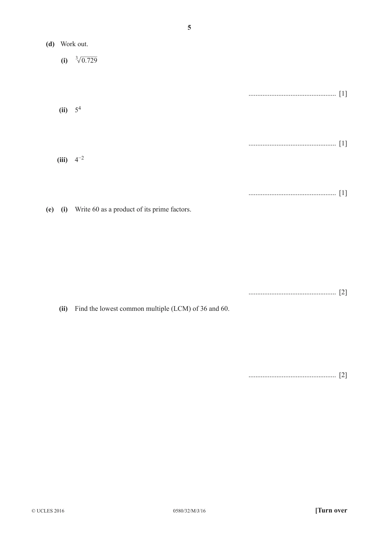 Cambridge IGCSE Mathematics 0580 2016 May/June Paper 3 · Variant 2 question paper, page 5 of 20