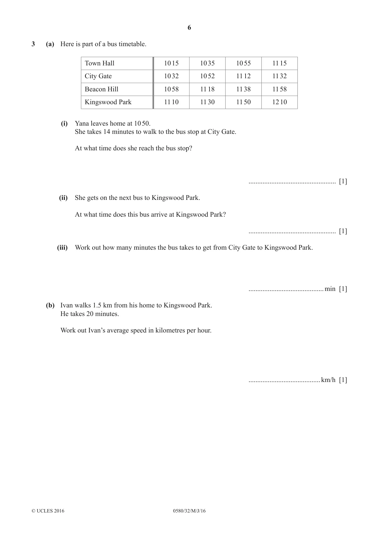 Cambridge IGCSE Mathematics 0580 2016 May/June Paper 3 · Variant 2 question paper, page 6 of 20