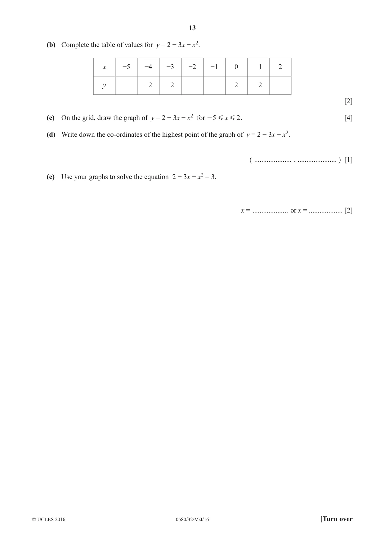 Cambridge IGCSE Mathematics 0580 2016 May/June Paper 3 · Variant 2 question paper, page 13 of 20