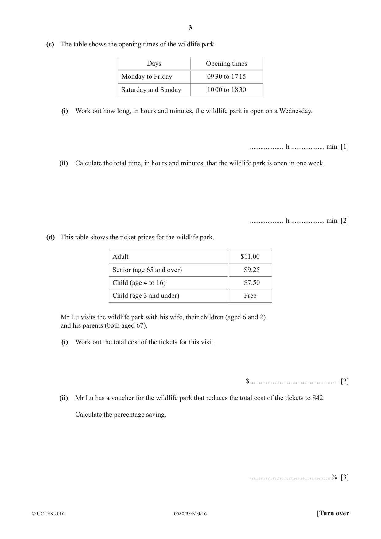 Cambridge IGCSE Mathematics 0580 2016 May/June Paper 3 · Variant 3 question paper, page 3 of 16