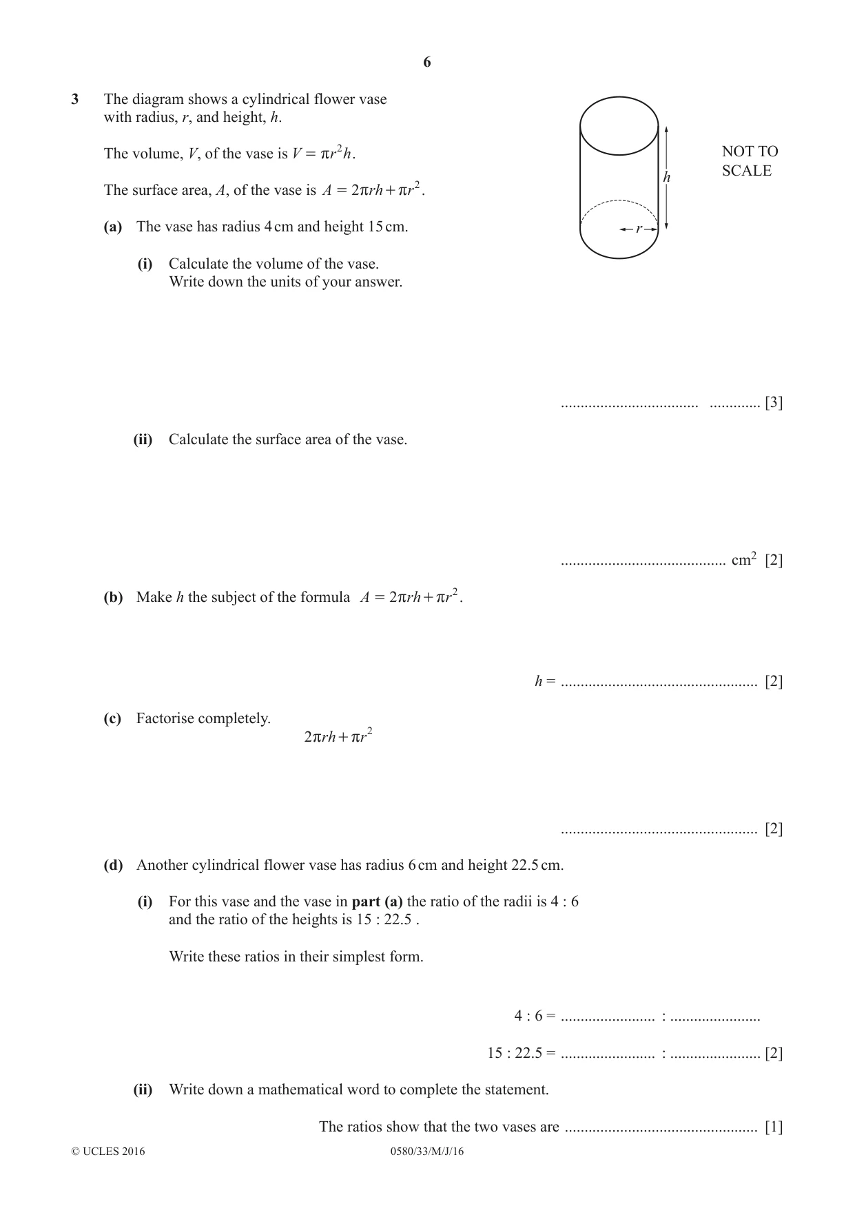 Cambridge IGCSE Mathematics 0580 2016 May/June Paper 3 · Variant 3 question paper, page 6 of 16
