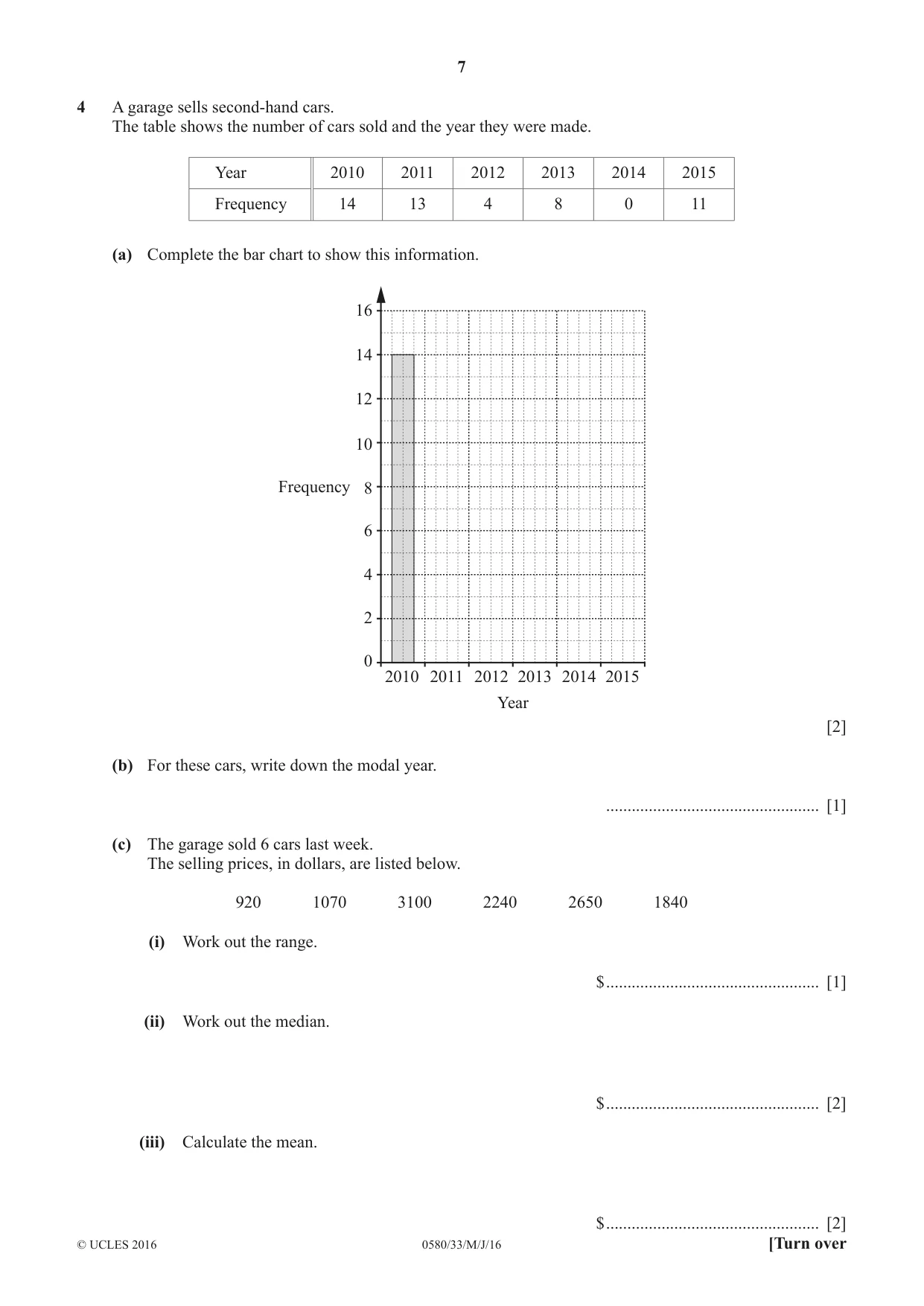 Cambridge IGCSE Mathematics 0580 2016 May/June Paper 3 · Variant 3 question paper, page 7 of 16