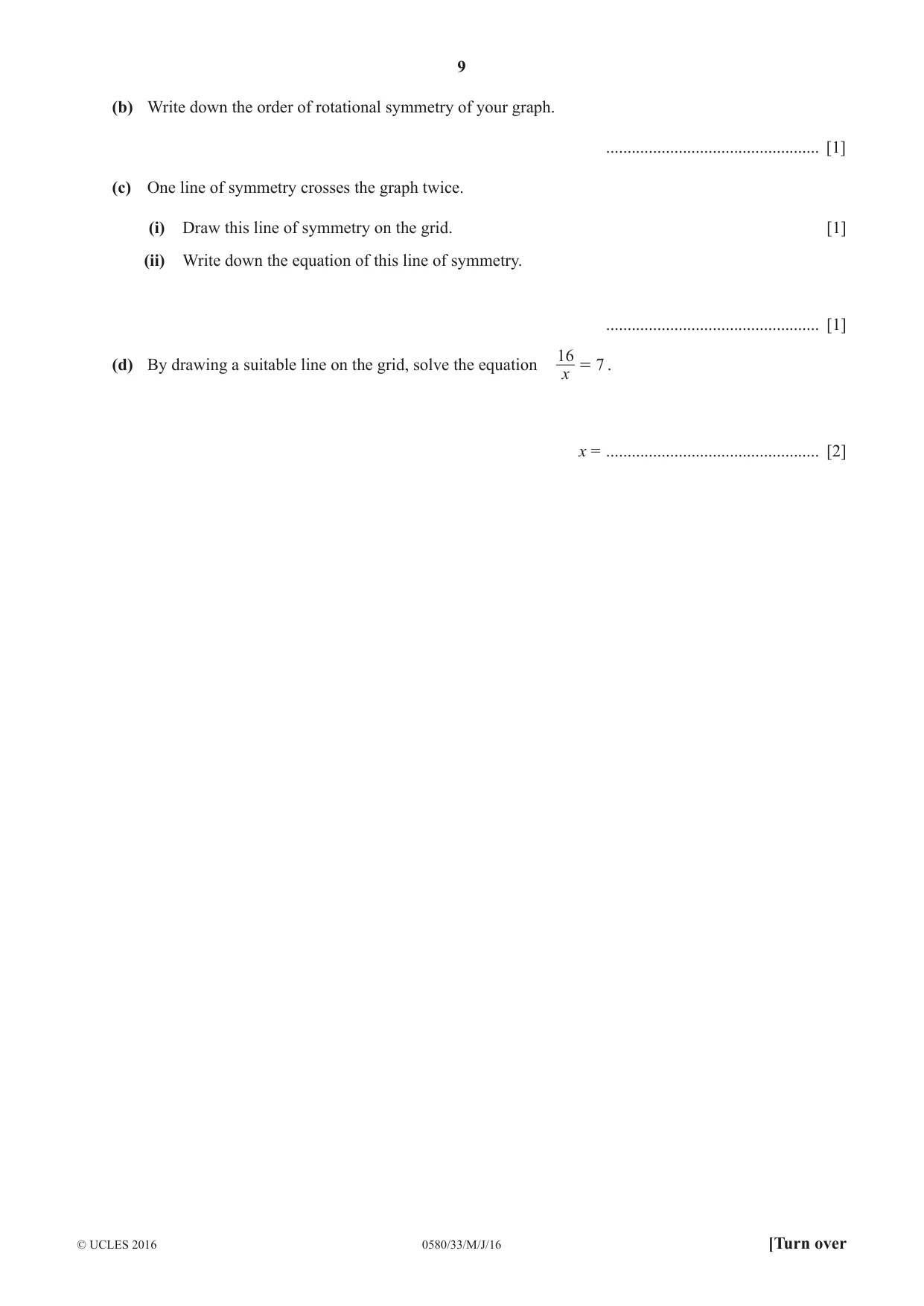 Cambridge IGCSE Mathematics 0580 2016 May/June Paper 3 · Variant 3 question paper, page 9 of 16