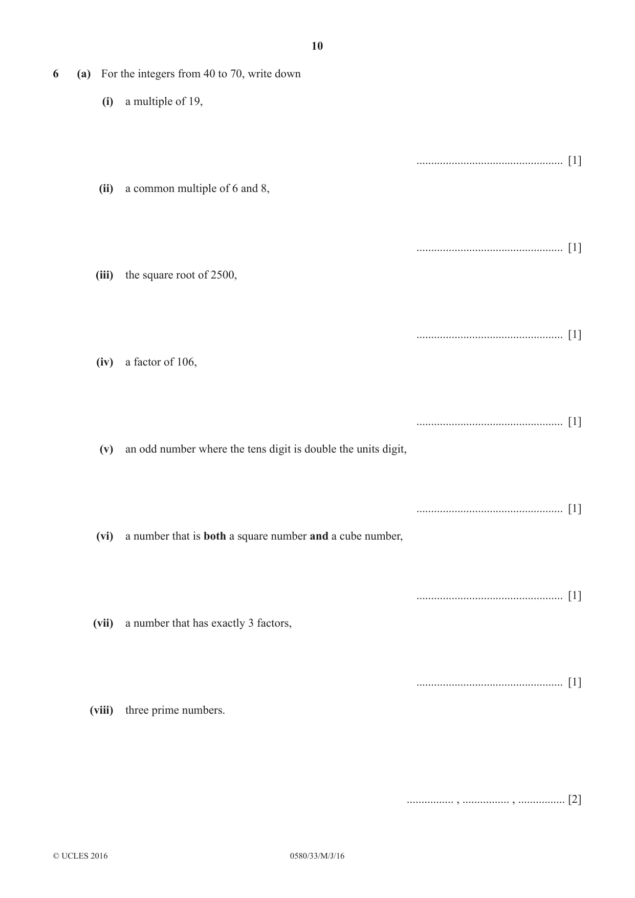 Cambridge IGCSE Mathematics 0580 2016 May/June Paper 3 · Variant 3 question paper, page 10 of 16
