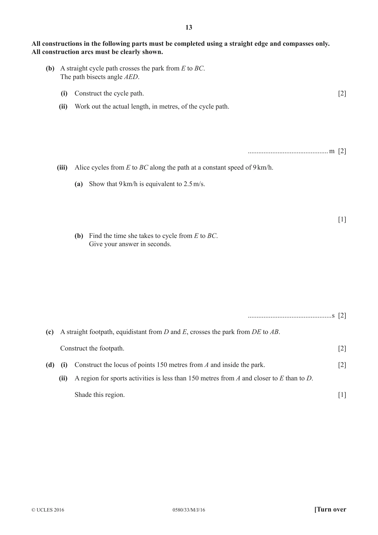 Cambridge IGCSE Mathematics 0580 2016 May/June Paper 3 · Variant 3 question paper, page 13 of 16