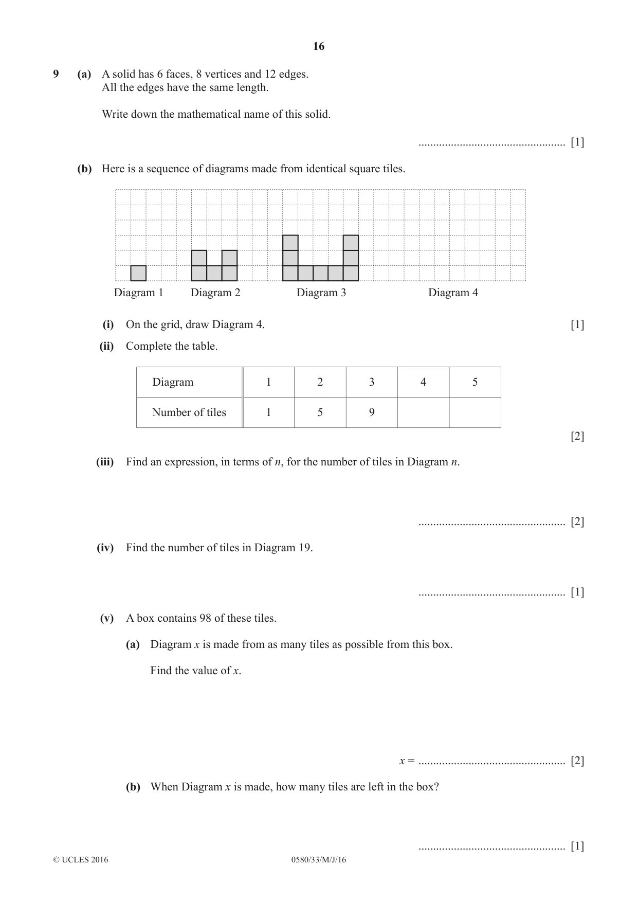 Cambridge IGCSE Mathematics 0580 2016 May/June Paper 3 · Variant 3 question paper, page 16 of 16