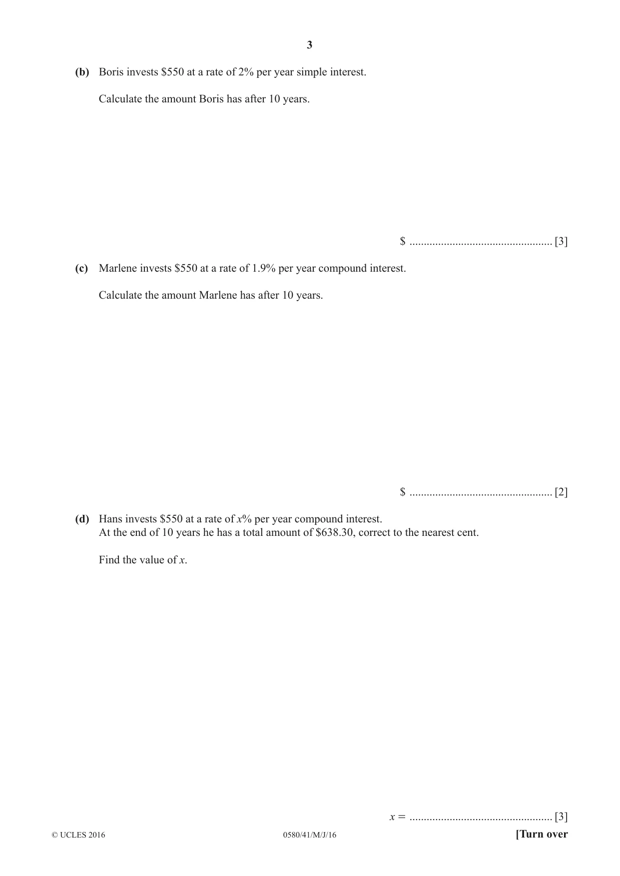 Cambridge IGCSE Mathematics 0580 2016 May/June Paper 4 · Variant 1 question paper, page 3 of 20