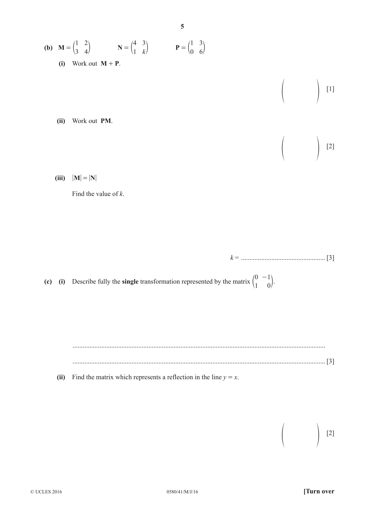 Cambridge IGCSE Mathematics 0580 2016 May/June Paper 4 · Variant 1 question paper, page 5 of 20