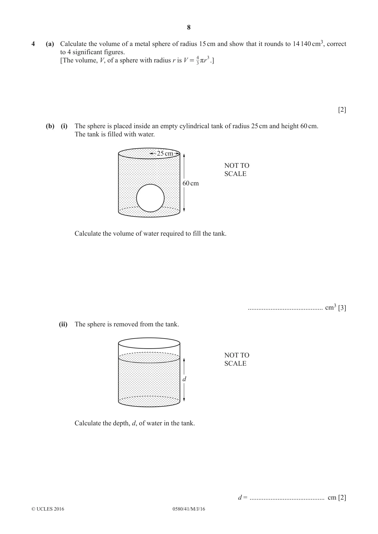 Cambridge IGCSE Mathematics 0580 2016 May/June Paper 4 · Variant 1 question paper, page 8 of 20