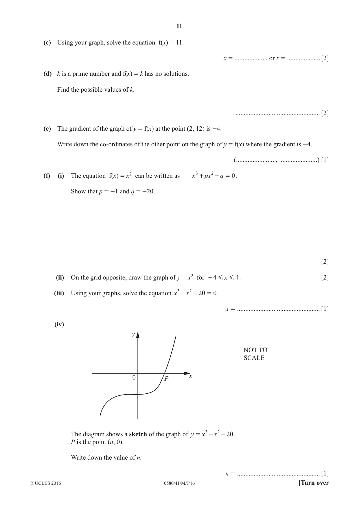 Cambridge IGCSE Mathematics 0580 2016 May/June Paper 4 · Variant 1 question paper, page 11 of 20