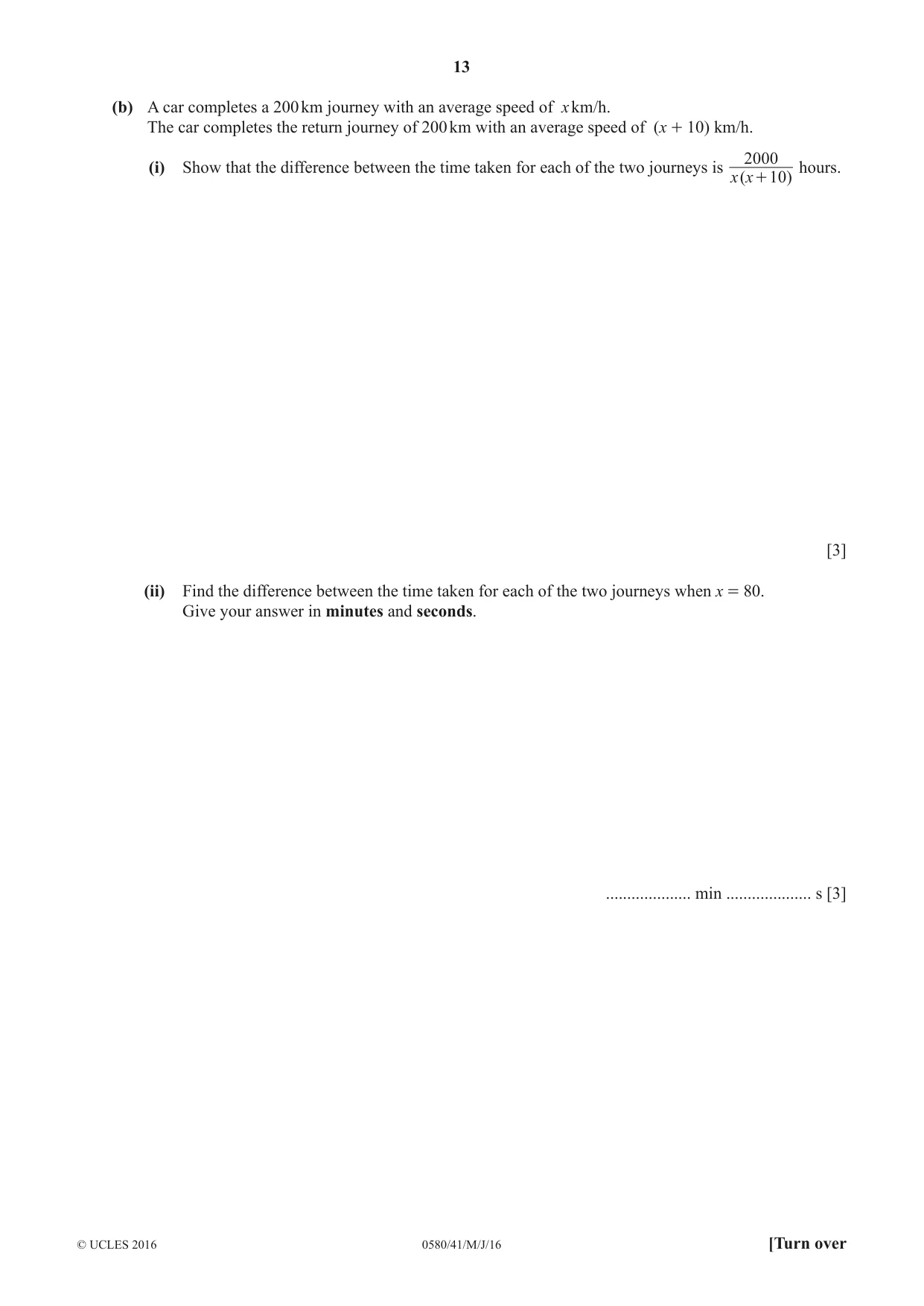 Cambridge IGCSE Mathematics 0580 2016 May/June Paper 4 · Variant 1 question paper, page 13 of 20