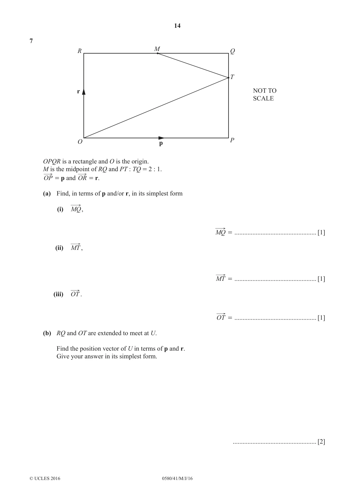 Cambridge IGCSE Mathematics 0580 2016 May/June Paper 4 · Variant 1 question paper, page 14 of 20
