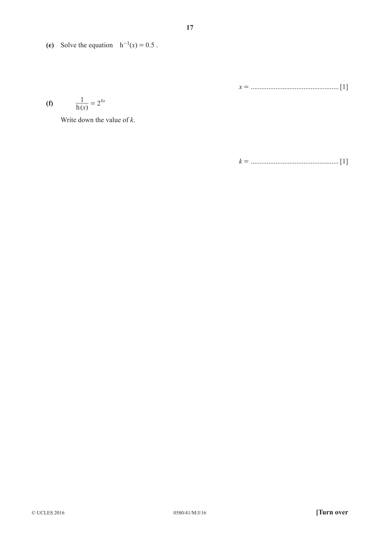 Cambridge IGCSE Mathematics 0580 2016 May/June Paper 4 · Variant 1 question paper, page 17 of 20