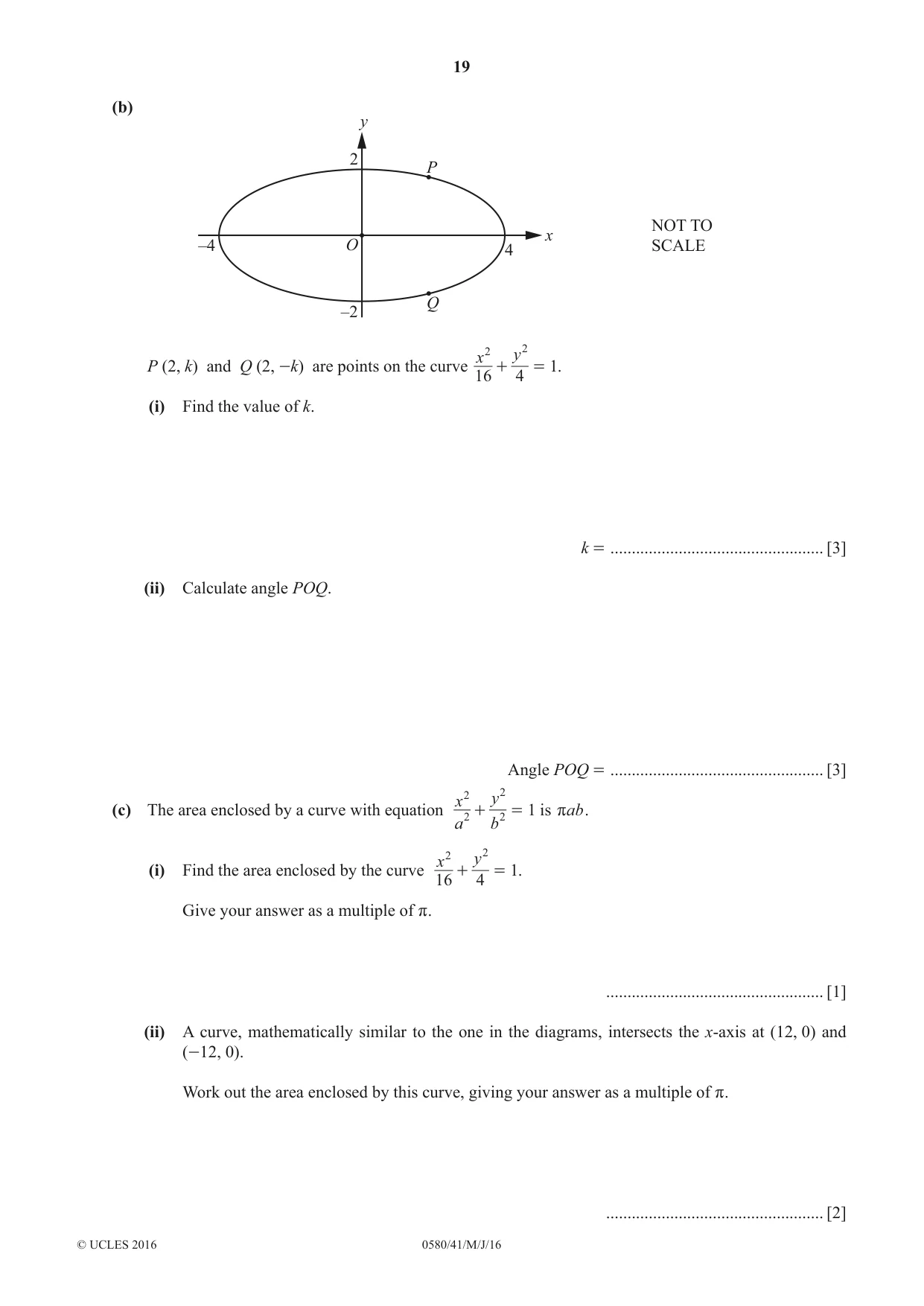 Cambridge IGCSE Mathematics 0580 2016 May/June Paper 4 · Variant 1 question paper, page 19 of 20
