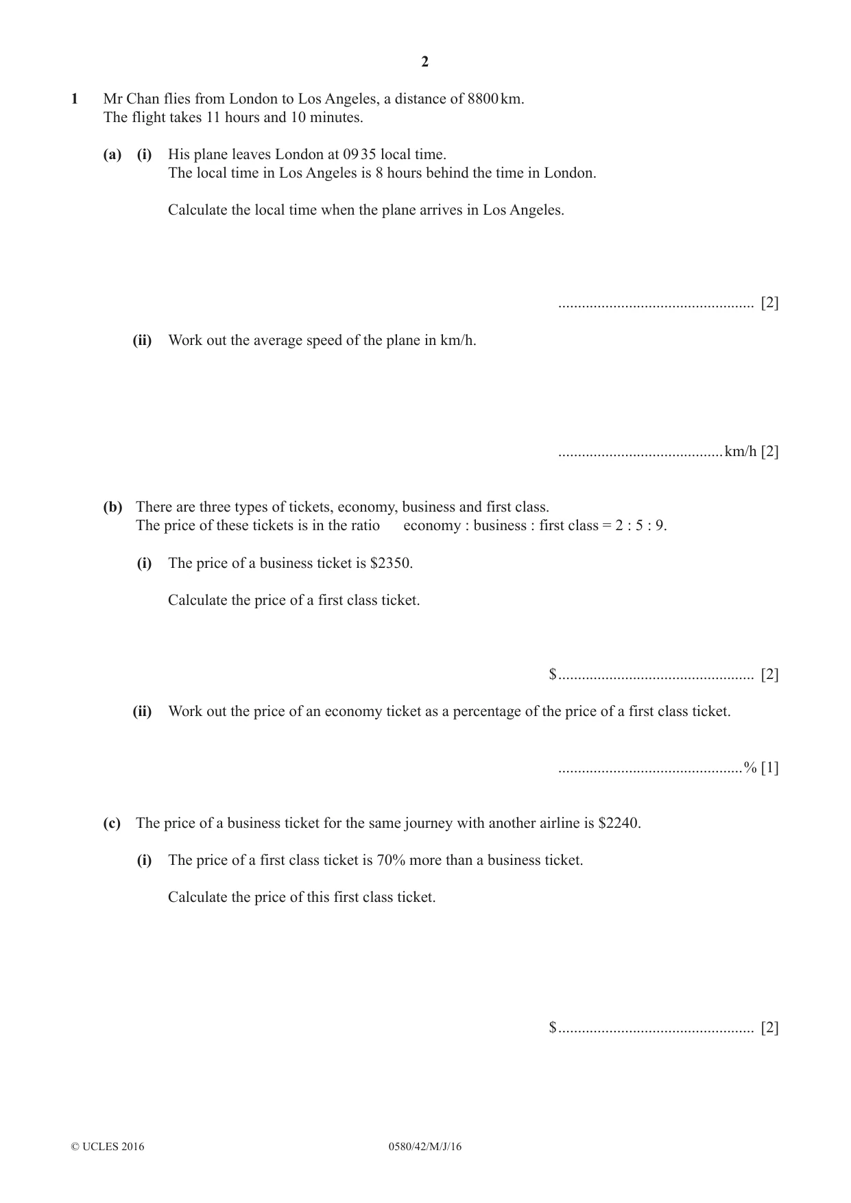 Cambridge IGCSE Mathematics 0580 2016 May/June Paper 4 · Variant 2 question paper, page 2 of 16