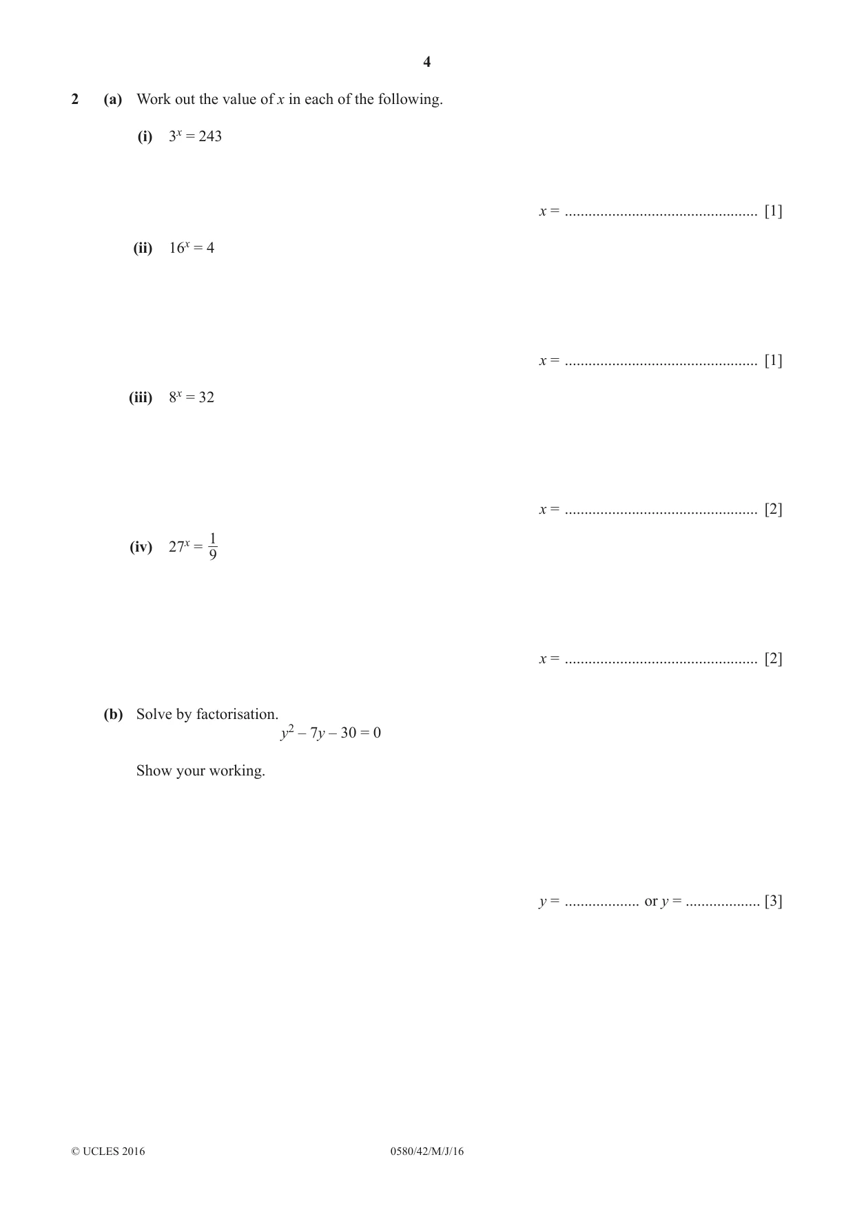 Cambridge IGCSE Mathematics 0580 2016 May/June Paper 4 · Variant 2 question paper, page 4 of 16