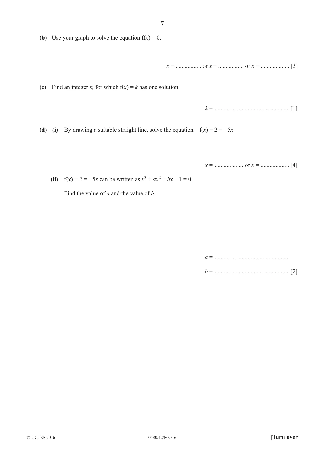 Cambridge IGCSE Mathematics 0580 2016 May/June Paper 4 · Variant 2 question paper, page 7 of 16