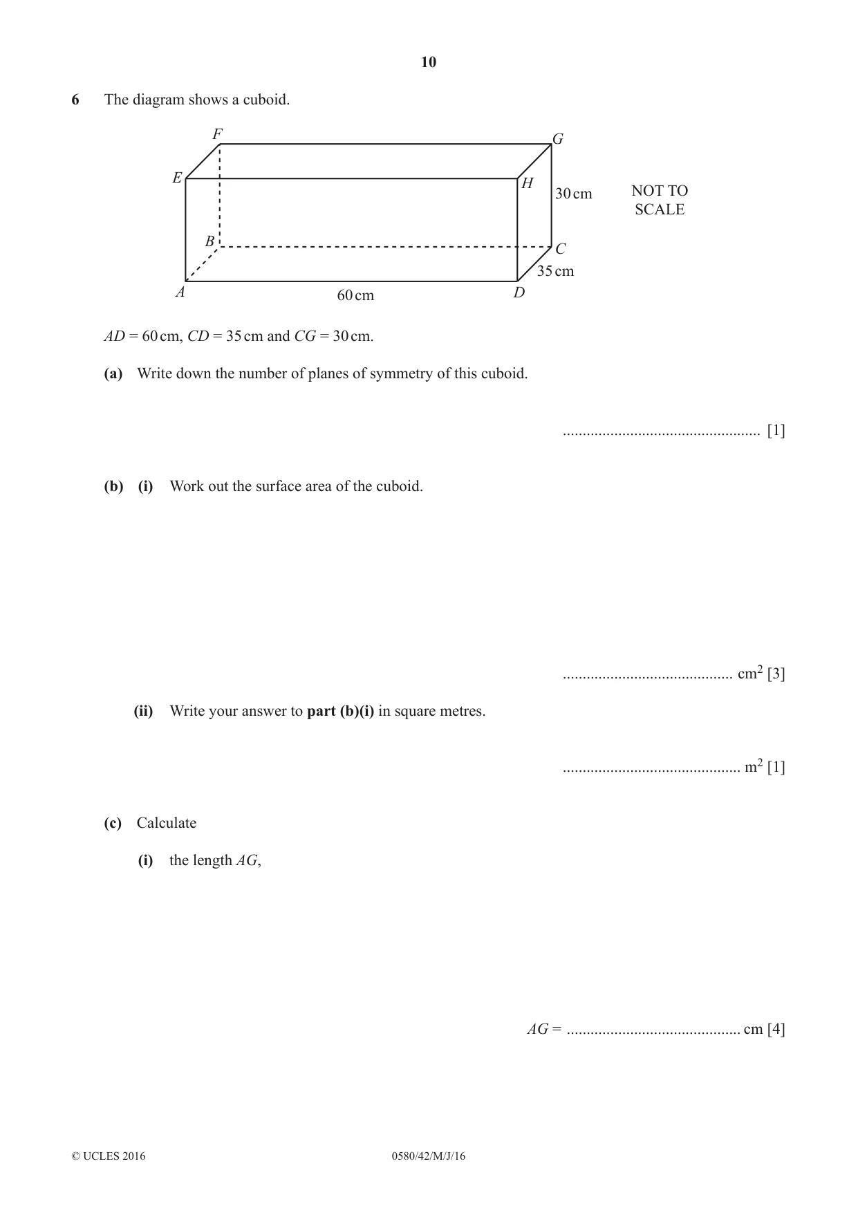 Cambridge IGCSE Mathematics 0580 2016 May/June Paper 4 · Variant 2 question paper, page 10 of 16