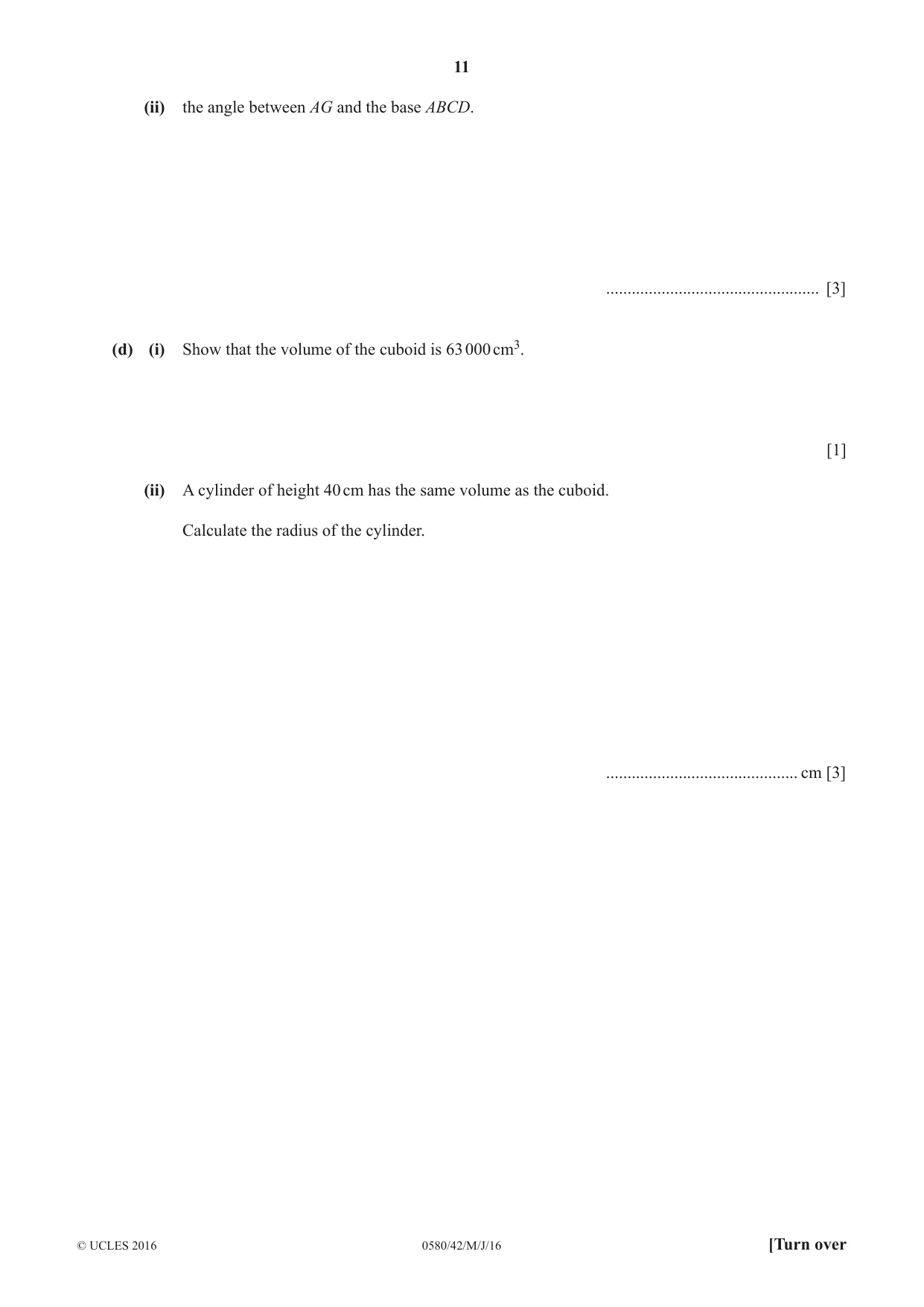 Cambridge IGCSE Mathematics 0580 2016 May/June Paper 4 · Variant 2 question paper, page 11 of 16