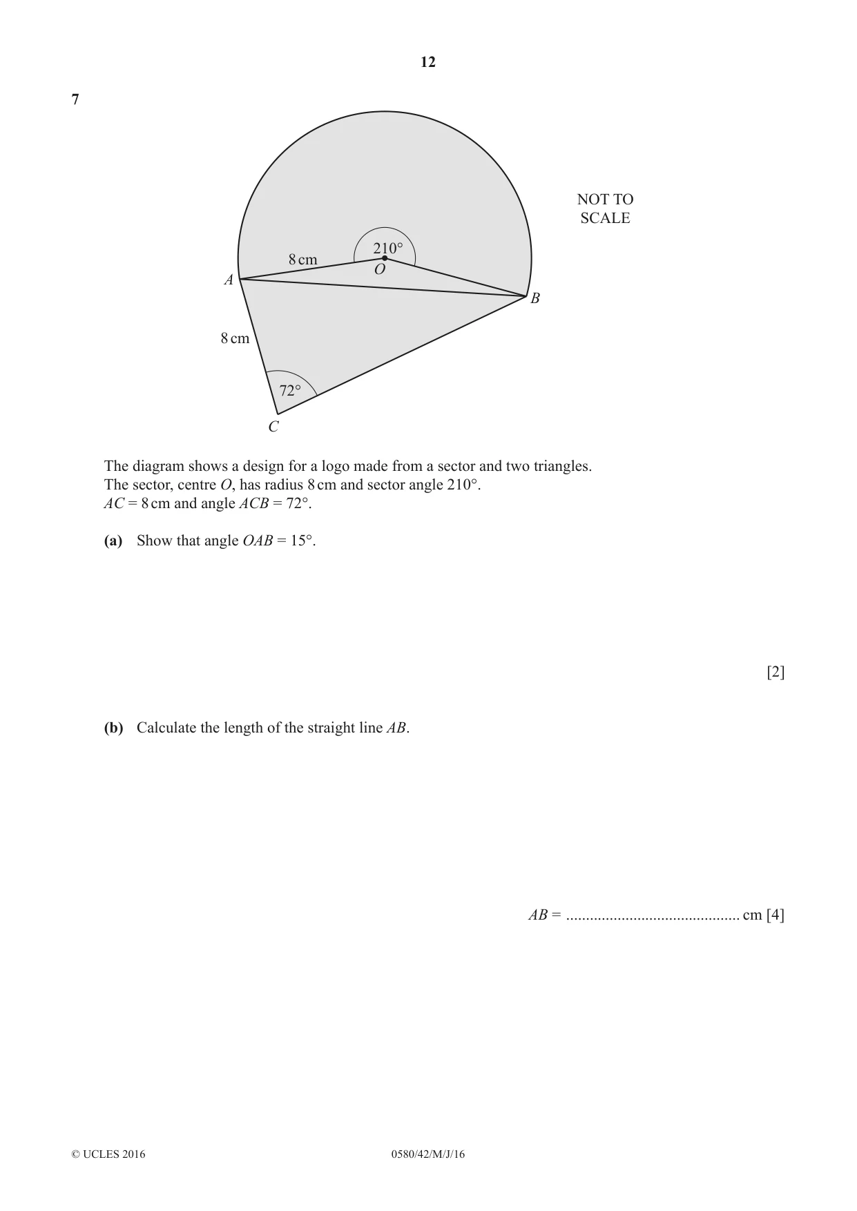 Cambridge IGCSE Mathematics 0580 2016 May/June Paper 4 · Variant 2 question paper, page 12 of 16