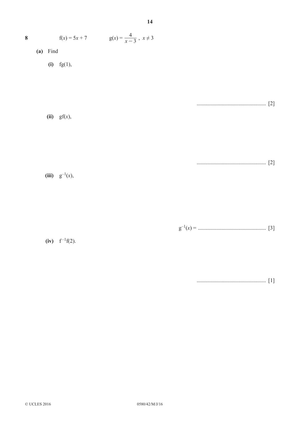 Cambridge IGCSE Mathematics 0580 2016 May/June Paper 4 · Variant 2 question paper, page 14 of 16