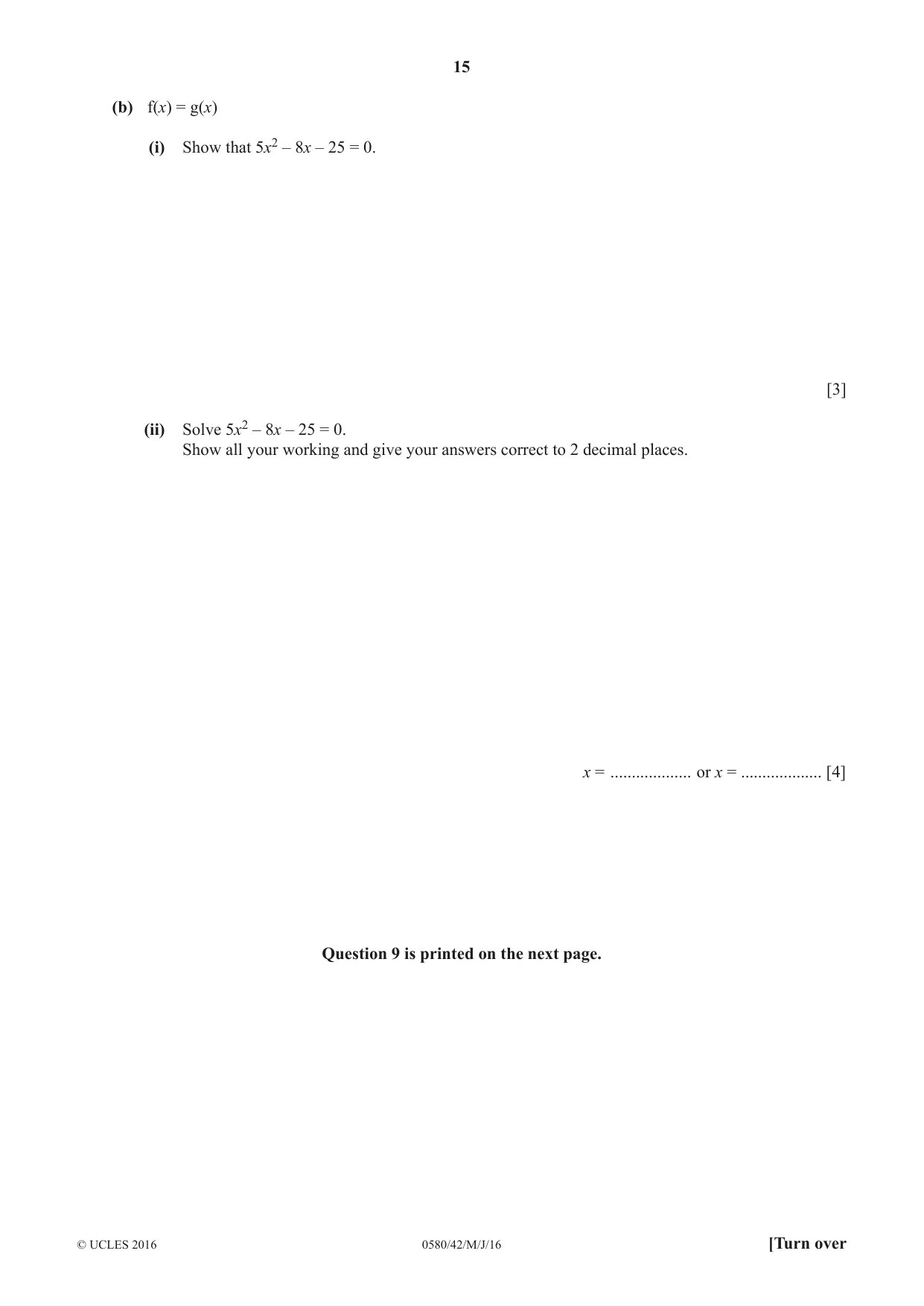Cambridge IGCSE Mathematics 0580 2016 May/June Paper 4 · Variant 2 question paper, page 15 of 16