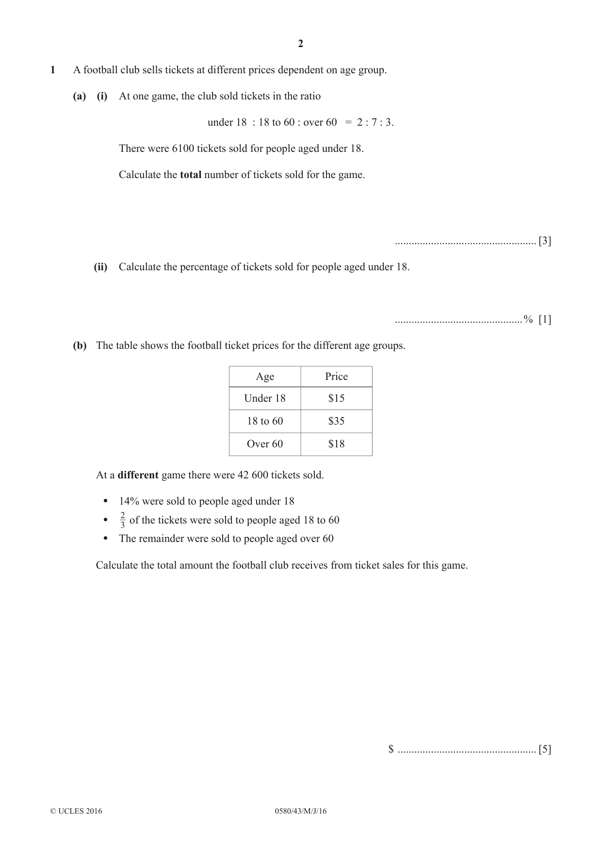 Cambridge IGCSE Mathematics 0580 2016 May/June Paper 4 · Variant 3 question paper, page 2 of 16