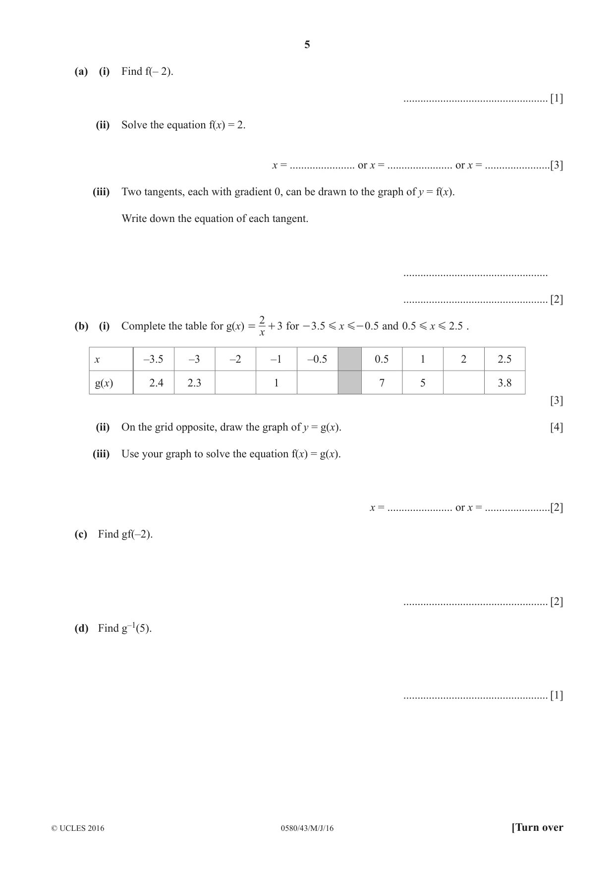 Cambridge IGCSE Mathematics 0580 2016 May/June Paper 4 · Variant 3 question paper, page 5 of 16