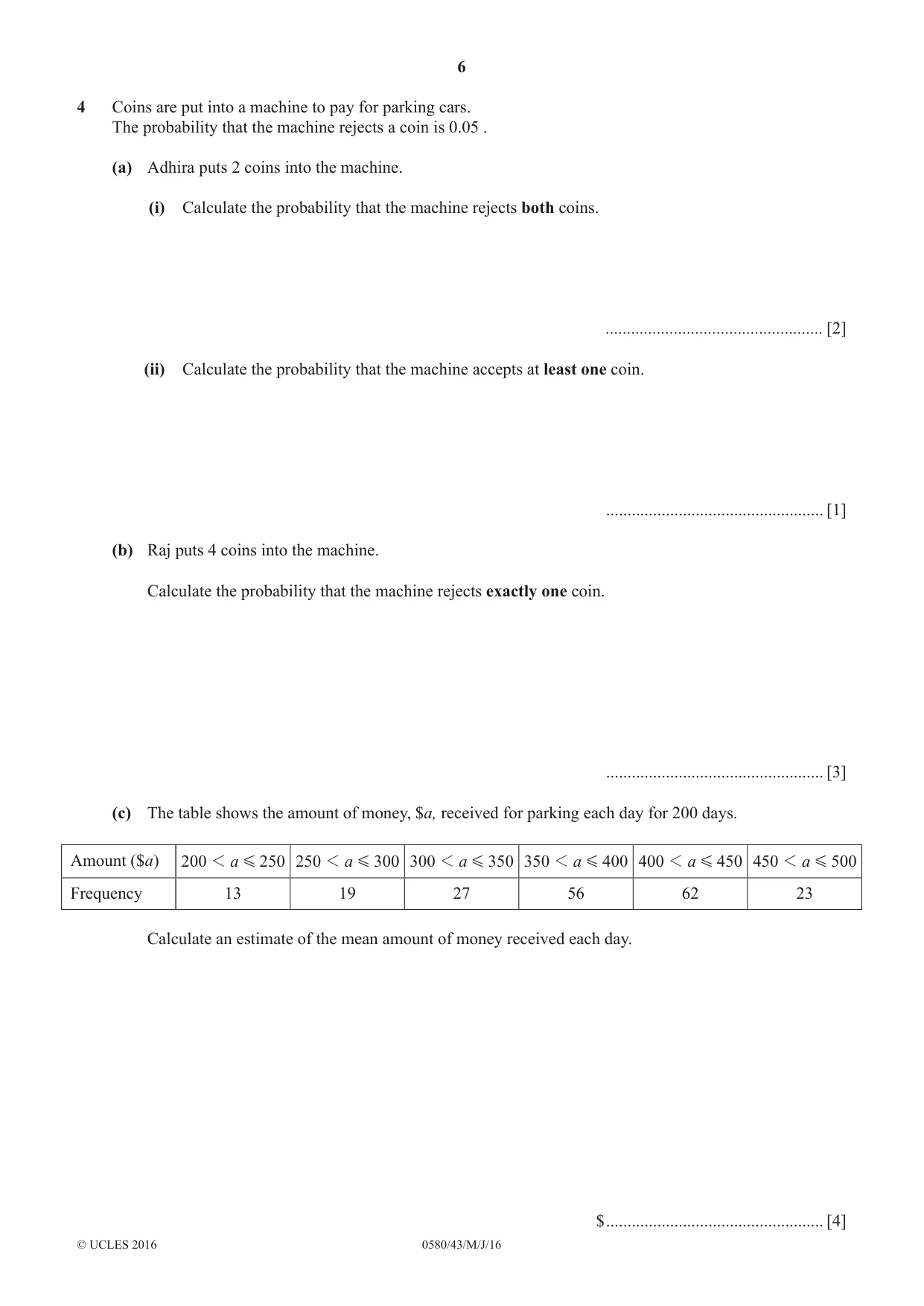 Cambridge IGCSE Mathematics 0580 2016 May/June Paper 4 · Variant 3 question paper, page 6 of 16