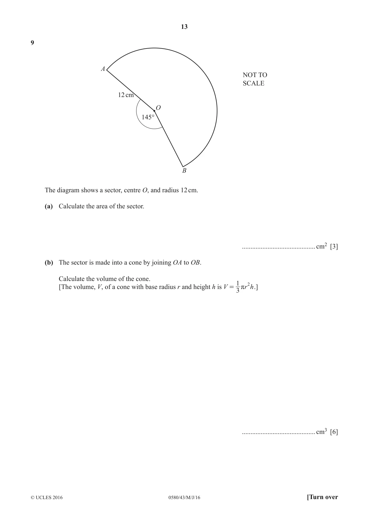 Cambridge IGCSE Mathematics 0580 2016 May/June Paper 4 · Variant 3 question paper, page 13 of 16