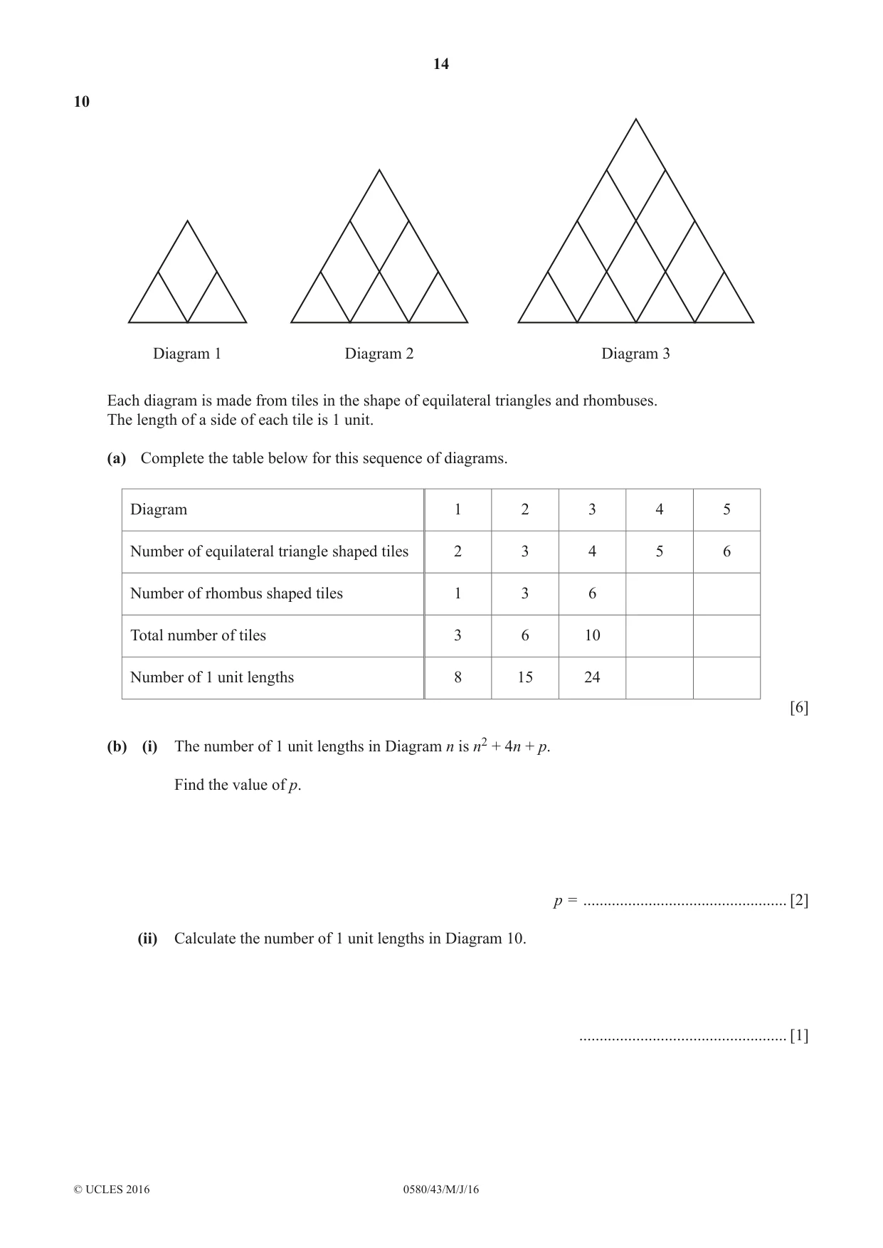 Cambridge IGCSE Mathematics 0580 2016 May/June Paper 4 · Variant 3 question paper, page 14 of 16