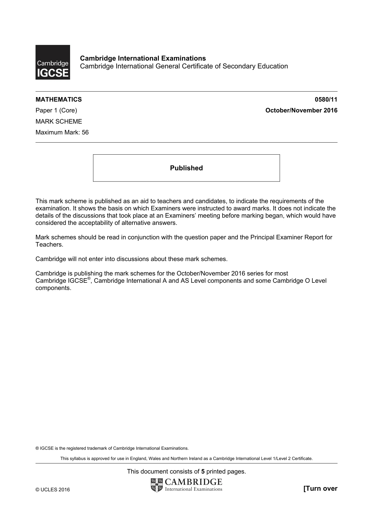 Mark scheme, page 1 of 5