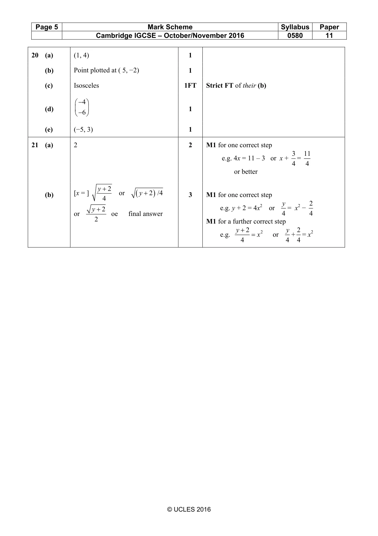 Mark scheme, page 5 of 5