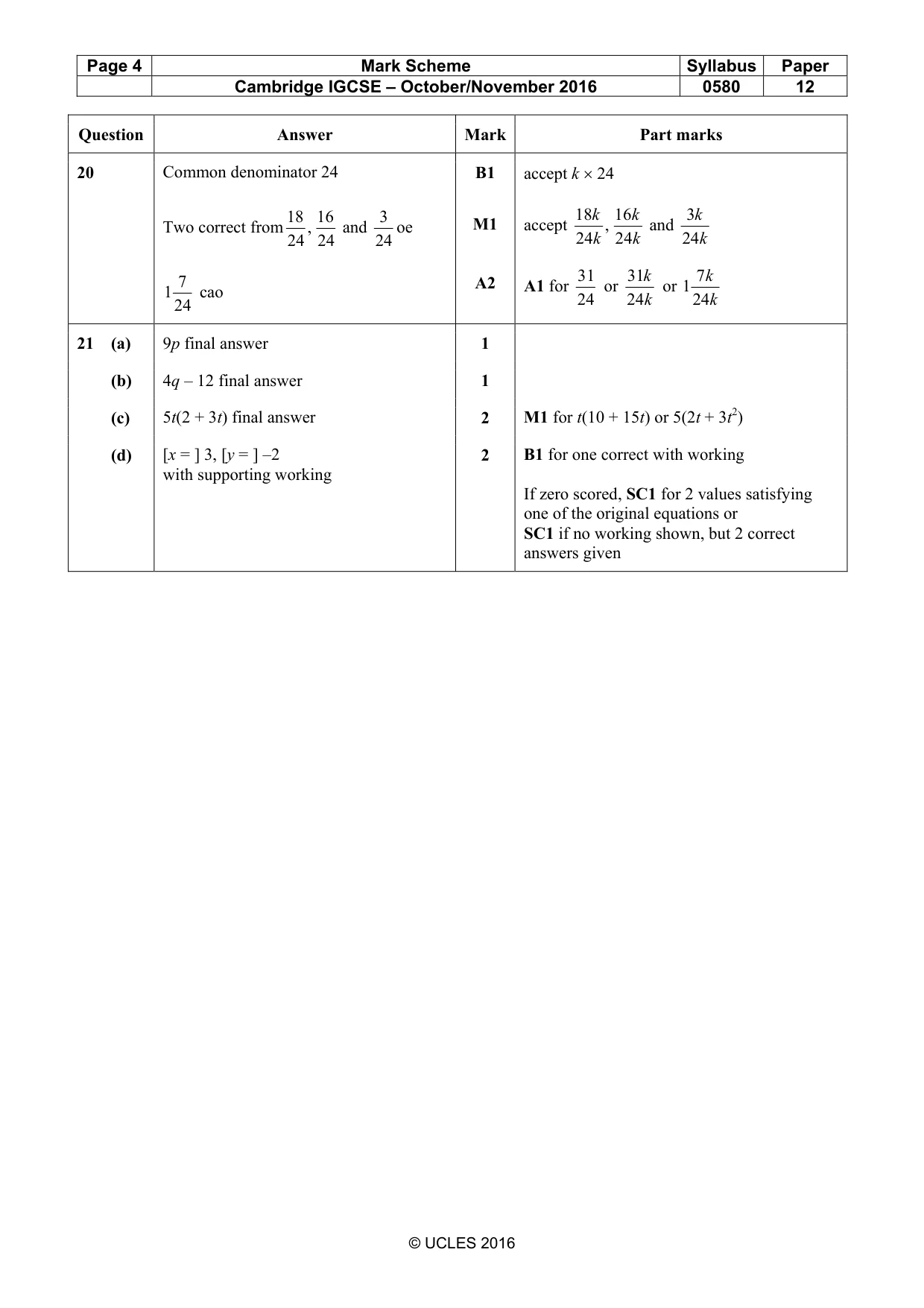 Mark scheme, page 4 of 4