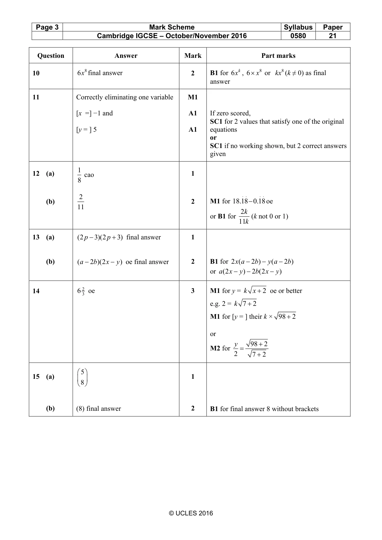 Mark scheme, page 3 of 5