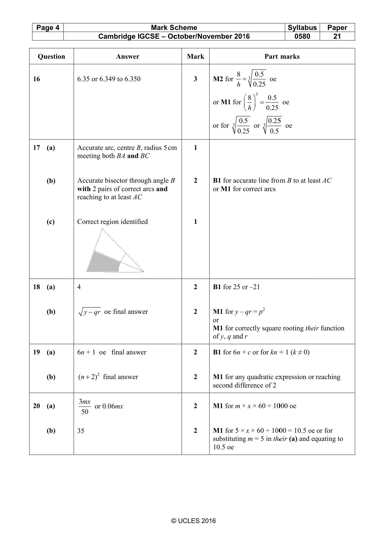 Mark scheme, page 4 of 5