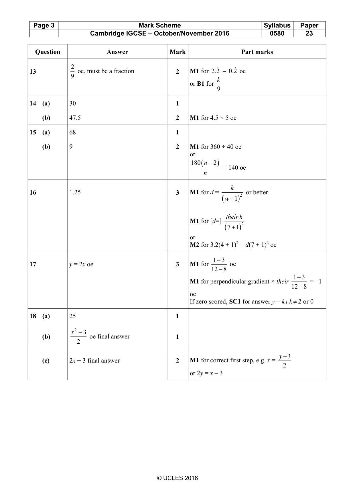 Mark scheme, page 3 of 5