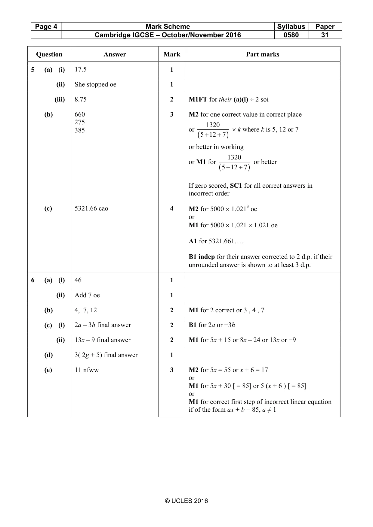 Mark scheme, page 4 of 6