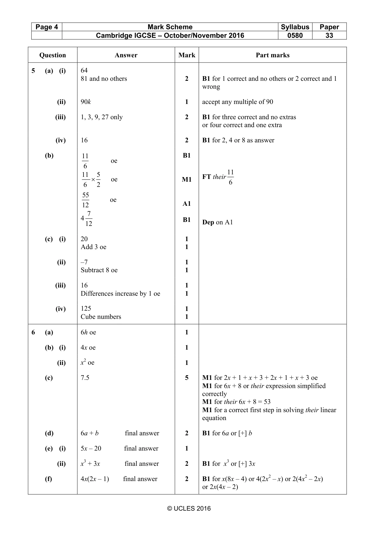 Mark scheme, page 4 of 5