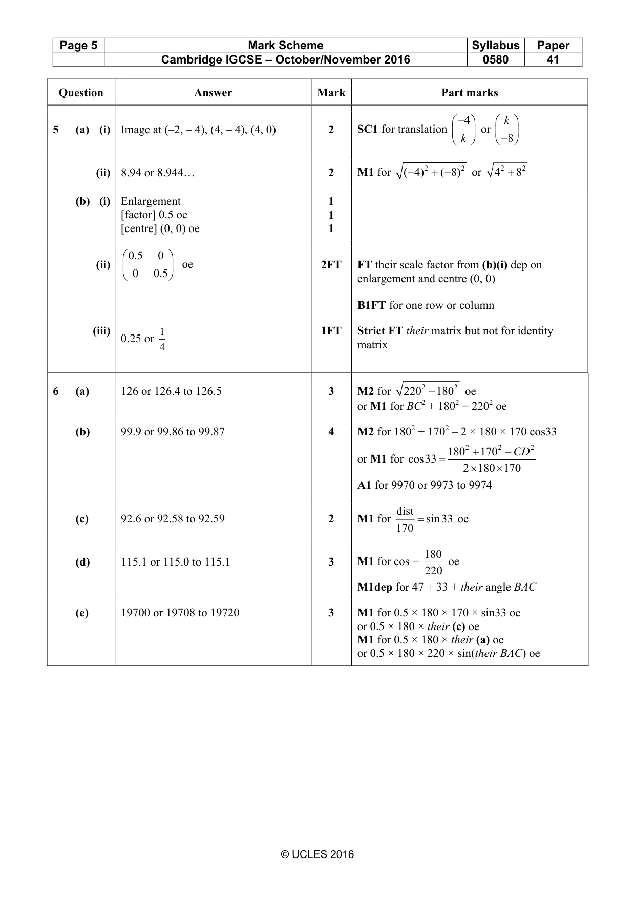 Mark scheme, page 5 of 7