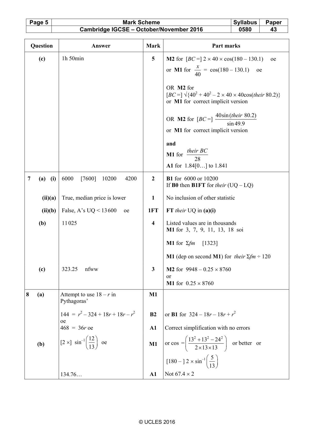 Mark scheme, page 5 of 8