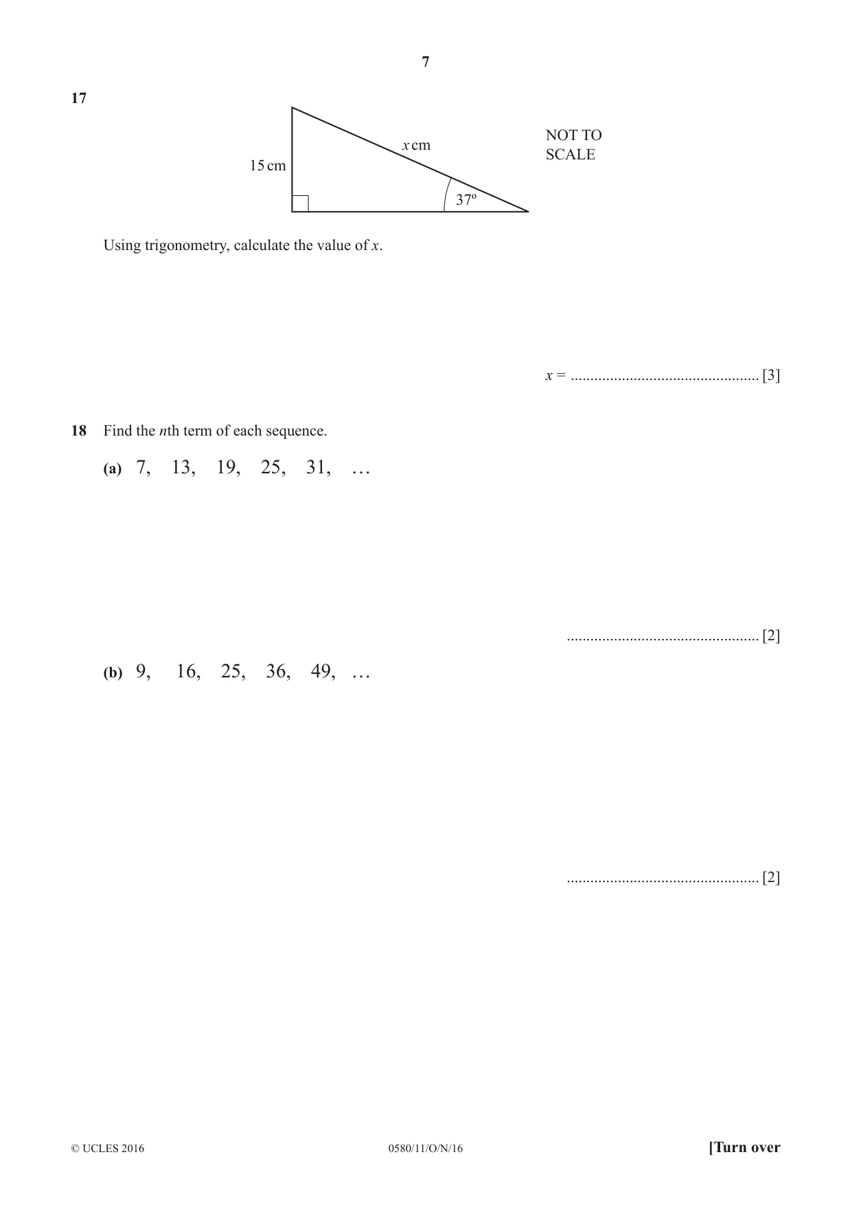 Cambridge IGCSE Mathematics 0580 2016 Oct/Nov Paper 1 · Variant 1 question paper, page 7 of 12